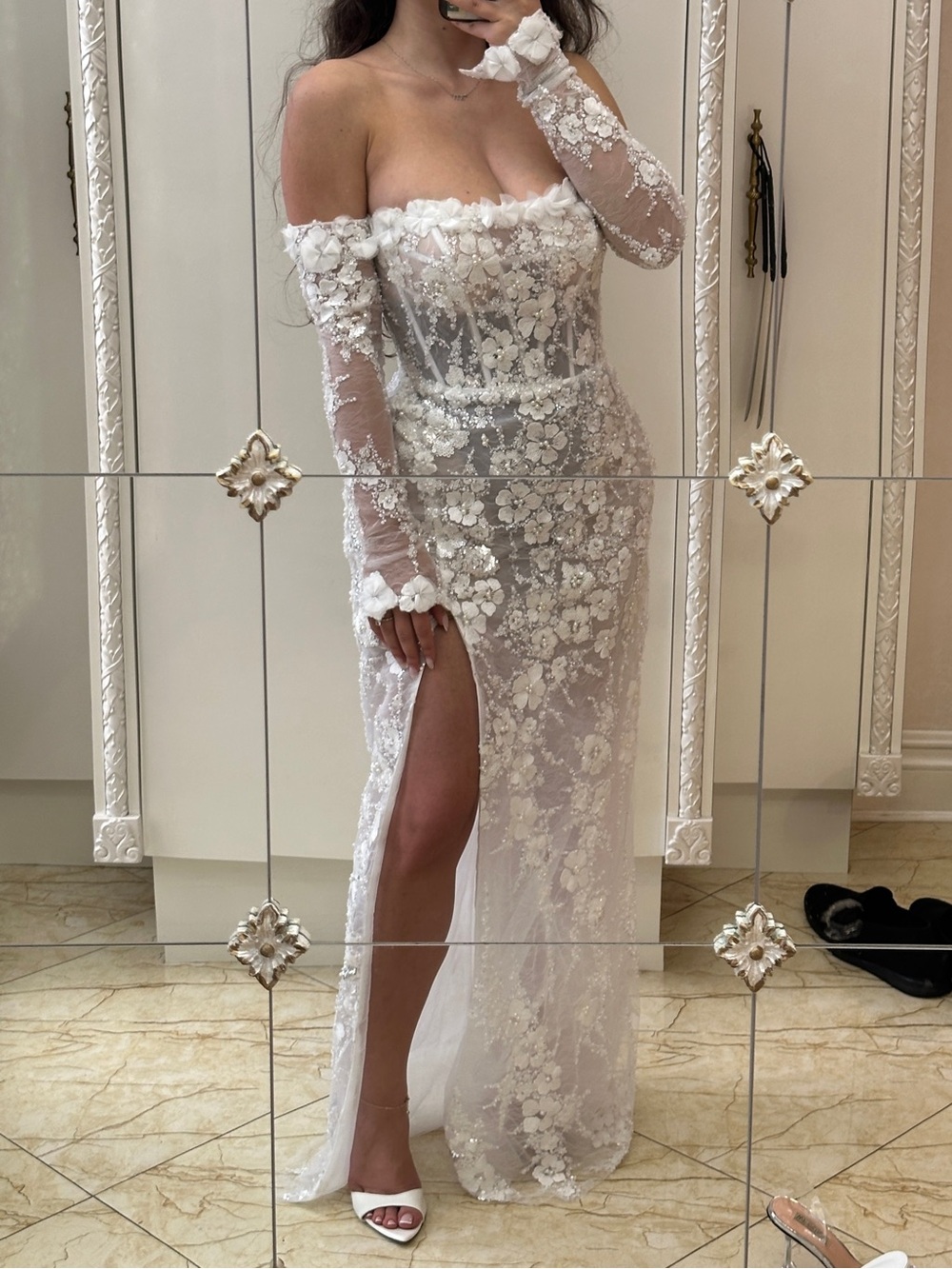 Rosie Etienne Isabelle Gown - White Floral Off-Shoulder Dress - Picture 6 of 7